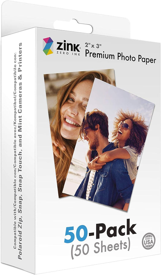 Premium Instant Photo Paper 2"x3" (50 Pack) for Polaroid Snap, Snap Touch, Zip, and Mint Cameras and Printers