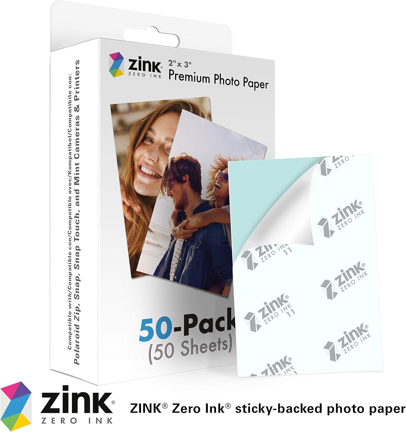 Premium Instant Photo Paper 2"x3" (50 Pack) for Polaroid Snap, Snap Touch, Zip, and Mint Cameras and Printers